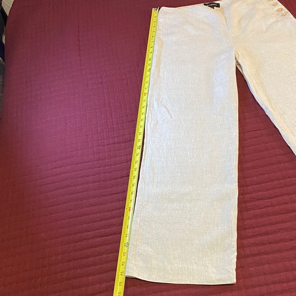 Size 4 Talbots 100% Linen Cream Wide-Leg Pants with Button Detail - Picture 7 of 11